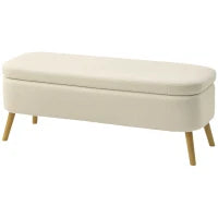 Panca Contenitore da 65L in Tessuto Teddy e Gambe in Legno, 120x42x45 cm, Beige