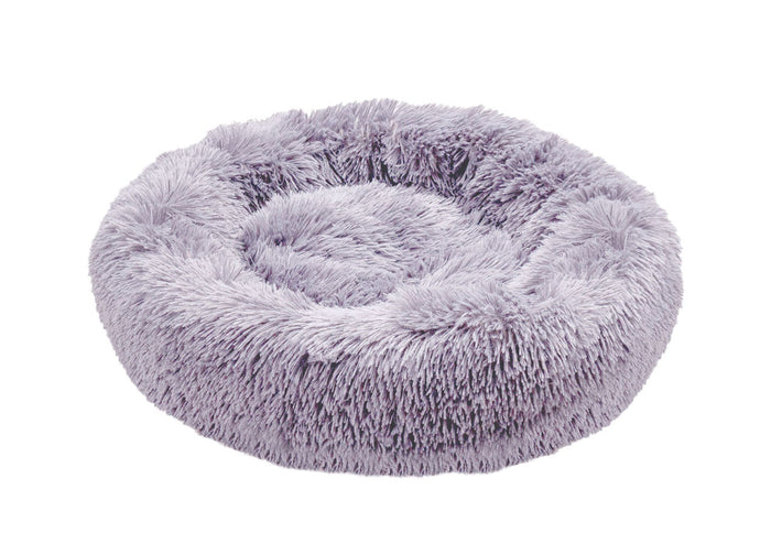 Cuccia Cane Gatto Cuscino Peloso Morbido Peluches Caldo Rotondo Ciambella Animali Fluffy - Piccola - Grigio Chiaro