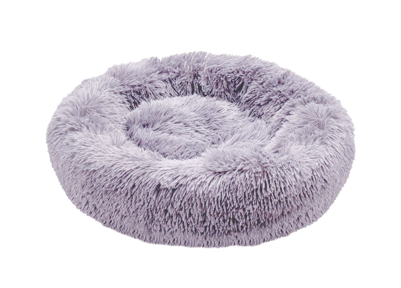 Cuccia Cane Gatto Cuscino Peloso Morbido Peluches Caldo Rotondo Ciambella Animali Fluffy - Grande - Grigio Chiaro