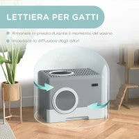 Lettiera per Gatti con Coperchio e Paletta, Doppio Ingresso e Vassoio Estraibile, 52x41x38.5 cm, Grigio