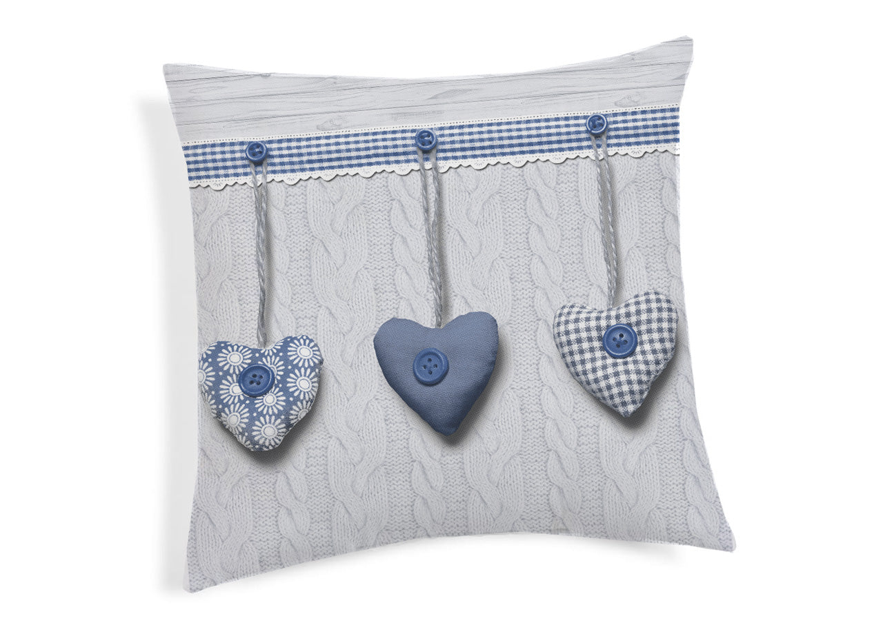 Coppia Cuscini Arredo Imbottiti Disegno Cuore Appeso - 40x40 cm - Blu