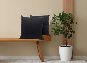 Coppia Cuscini Arredo Imbottiti Tessuto Ottoman In Tinta Unita Colore Nero 22 - 50x50 - Nero 22