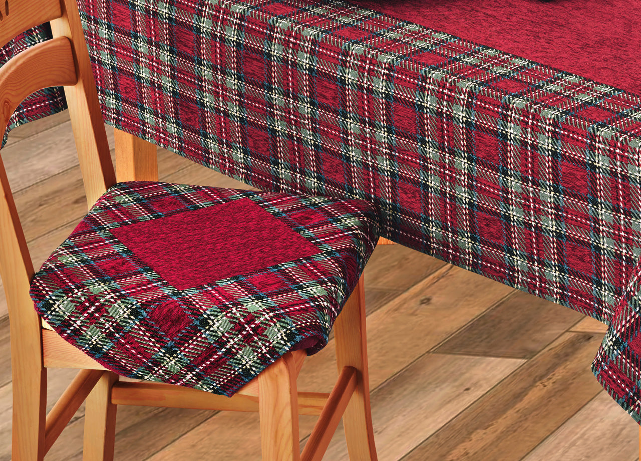 Set Cuscini Coprisedia Imbottiti Cinigliati Sfoderabili Modello Tartan Bordeaux