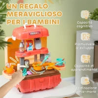 Gioco per Bambini 3 in 1 da 36 Pezzi con Tavolo per Posate, Tavolo da Pranzo e Trolley, in PP e ABS, 48x26x64 cm