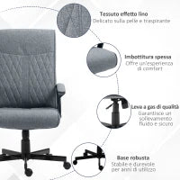 Sedia da Ufficio Girevole con Funzione Dondolo e Altezza Regolabile, 65x72x102-112.5cm, Grigio