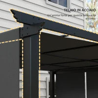 Gazebo Pergola 3x3.5 m con 3 Tettucci Regolabili in Acciaio e Poliestere Anti UV, Grigio