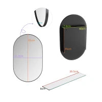 Armadio a specchio ovale da parete, armadietto con specchio e spazio interno per bagno, soggiorno e camera da letto, 85x51,5x12 cm, Nero