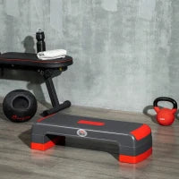 Step Fitness per Aerobica Regolabile su 3 Altezze 10-15-20 cm in Plastica, Nero e Rosso