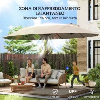 Ombrellone da Giardino Doppio 460x270cm, Ombrellone da Esterno con Apertura a Manovella, Base a Croce e Zavorra, Acciaio e Poliestere Khaki