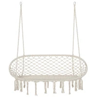 Amaca a Dondolo da Giardino e Casa a 2 Posti, Telaio Metallo e Seduta Cotone 130x75x35cm, Bianco Crema