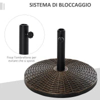 Base per Ombrellone Rotonda in Plastica Effetto Rattan da 25kg per Pali da 35mm, 38mm, 48mm