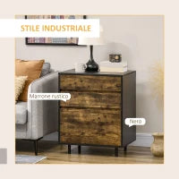 Cassettiera con 3 Cassetti in Truciolato dallo Stile rustico, 60x45x75cm, Marrone e nero