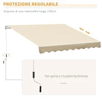 Tenda da Sole Avvolgibile a Caduta con Manovella, in Alluminio e Poliestere, 3x2.5m, Beige