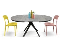 PAZZO DESIGN Tavolo Allungabile con Gambe Incrociate rotondo, Made in Italy, Basamento Nero, Grigio cemento