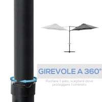 Ombrellone da Giardino 2.6x2.5 m con Rotazione a 360° e Tettuccio Ventilato in Poliestere Grigio