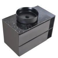 Mobile sospeso per lavabo 80 cm di larghezza, con lavabo in ceramica e cassetti, design moderno, MDF, 80×44×60,5 cm, Nero + Grigio