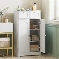 Armadio Bagno Stretto con 2 Cassetti, Ripiano Aperto e Porta con Pannello Arcuato 60x30x108 cm Bianco