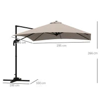 Ombrellone 3x3 m a Braccio con 8 Stecche, Pedale e Manovella, in Alluminio e Poliestere, color Khaki