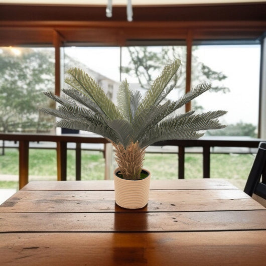 Cycas 85 - Pianta Artificiale Decorativa Tropicale Cycas H85 cm per Interno Esterno con Vaso Beige