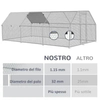 PawhutRecinto Gabbia per Galline in Metallo Galvanizzato Impermeabile, Pollaio con Porta e Copertura Oxford, 280x570x195cm