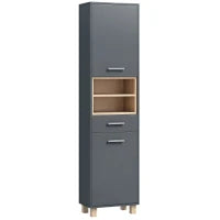Colonna Bagno Moderna con Cassetto e Armadietti in Legno e Lega di Alluminio, 40x24x160 cm, Grigio