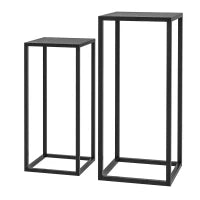 Tavolino Portapiante Set 2 Pezzi in Acciaio per Interni ed Esterni, 25x25x58.5 cm e 31x31x65 cm, Nero