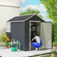 Casetta da Giardino Porta Attrezzi in Acciaio Zincato e PP con Finestra, 259x172x222 cm, Grigia e Bianca