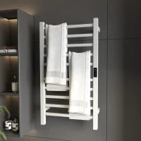 Scaldasalviette Elettrico Smart a 10 Barre con Timer e Display LCD, in Acciaio Inox, 45x11x80 cm, Bianco