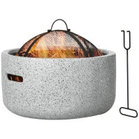 Braciere camino fuoco esterno rotondo in metallo attizzatoio griglia e maniglia diametro 45 cm grigio