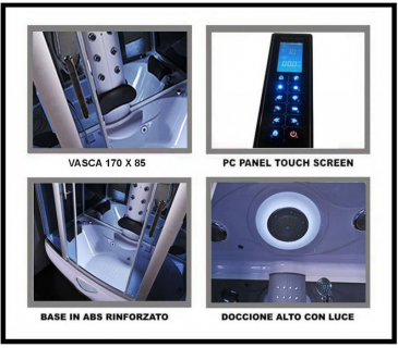 Cabina con vasca idromassaggio, sauna, bagno turco, cromoterapia 170x85cm full optional Sicorage Mexus Oblò