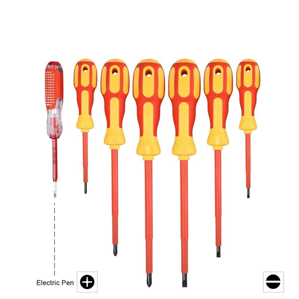 Cacciaviti isolati per elettricista set 7pz punta magnetica cerca fase + borsa