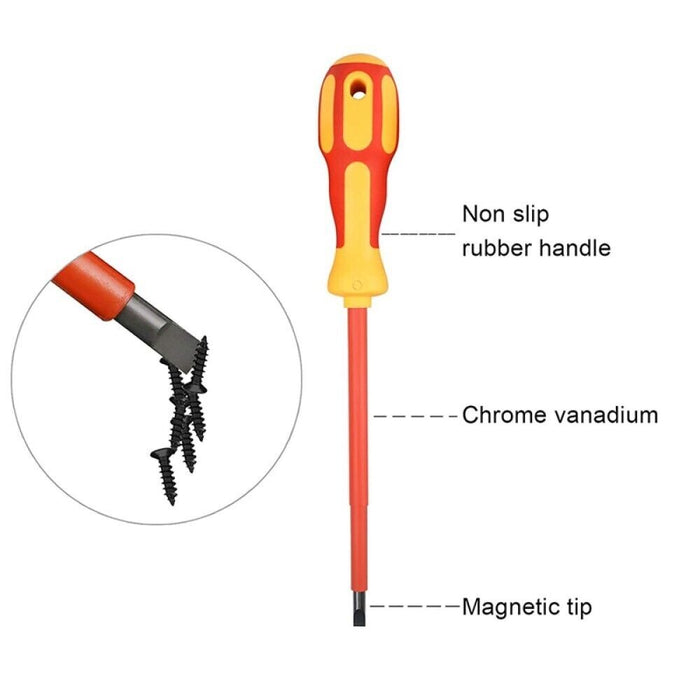 Cacciaviti isolati per elettricista set 7pz punta magnetica cerca fase + borsa