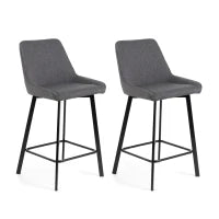 E-STYLO Sgabello da cucina in tessuto grigio scuro con gambe nere, imbottito con poggiapiedi, 50cm X 44cm H. 94cm.