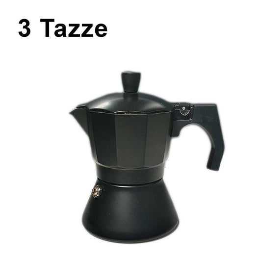 Caffettiera Moka in Alluminio Antiscivolo e Resistente Adatta a Tutti i Tipi di Piano Cottura Escluso Piano ad Induzione 3 Tazze Nero