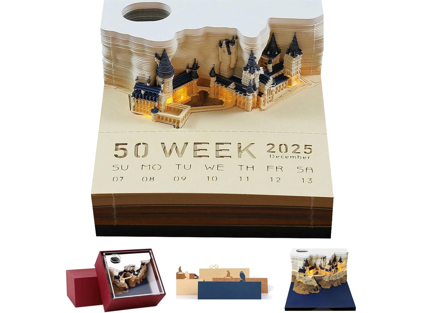 Calendario Settimanale 3D 2025 Magico Castello Luce e Supporto Decorazione Ufficio