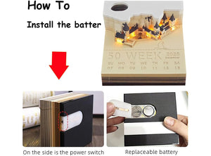 Calendario Settimanale 3D 2025 Magico Castello Luce e Supporto Decorazione Ufficio