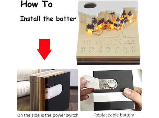 Calendario Settimanale 3D 2025 Magico Castello Luce e Supporto Decorazione Ufficio