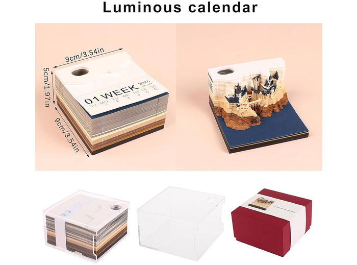 Calendario Settimanale 3D 2025 Magico Castello Luce e Supporto Decorazione Ufficio
