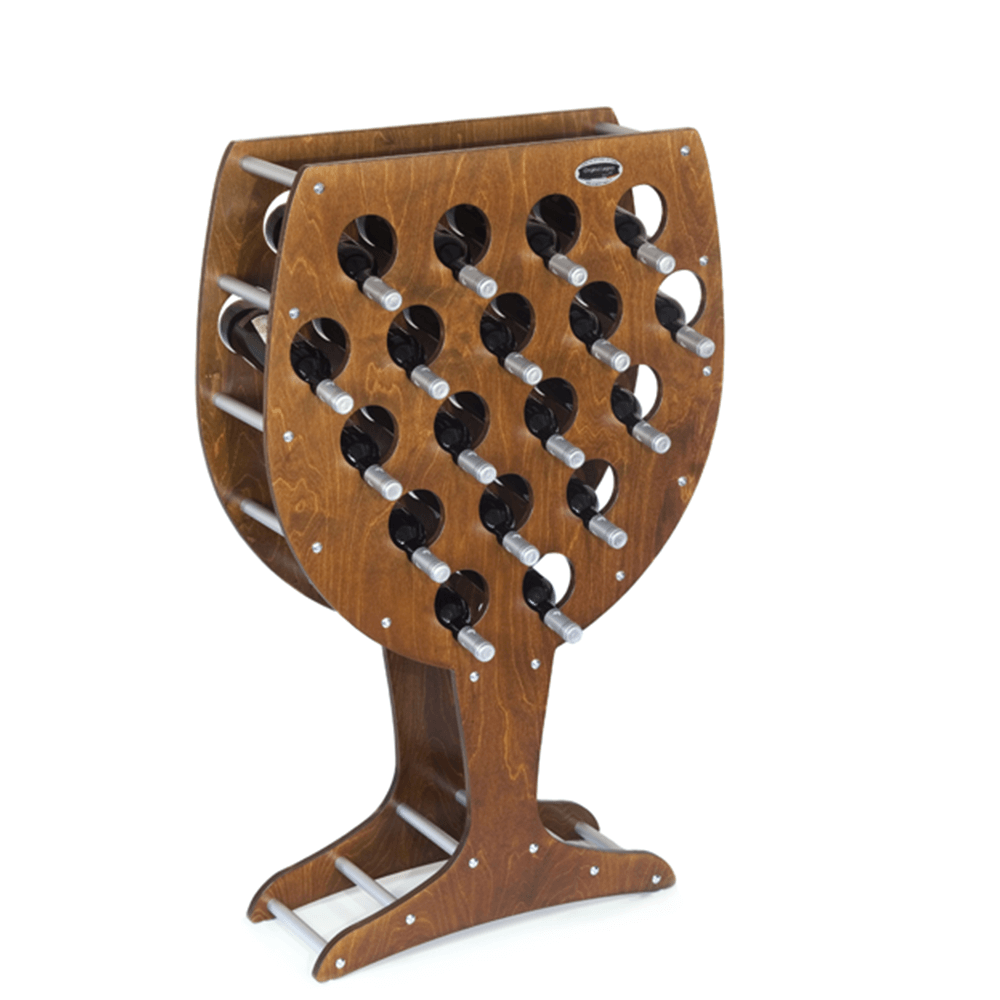 CANTINETTA IN LEGNO PORTA BOTTIGLIE VINO MODELLO CALICE 18 BOTTIGLIE FINITURA NOCE L.75 x P,25 x H.120 100% FABBRICATO IN ITALIA