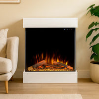 Tempo Style - Caminetto elettrico CALLIOPE Bianco con cornice in legno MDF effetto fuoco reale 750 - 1.500 W