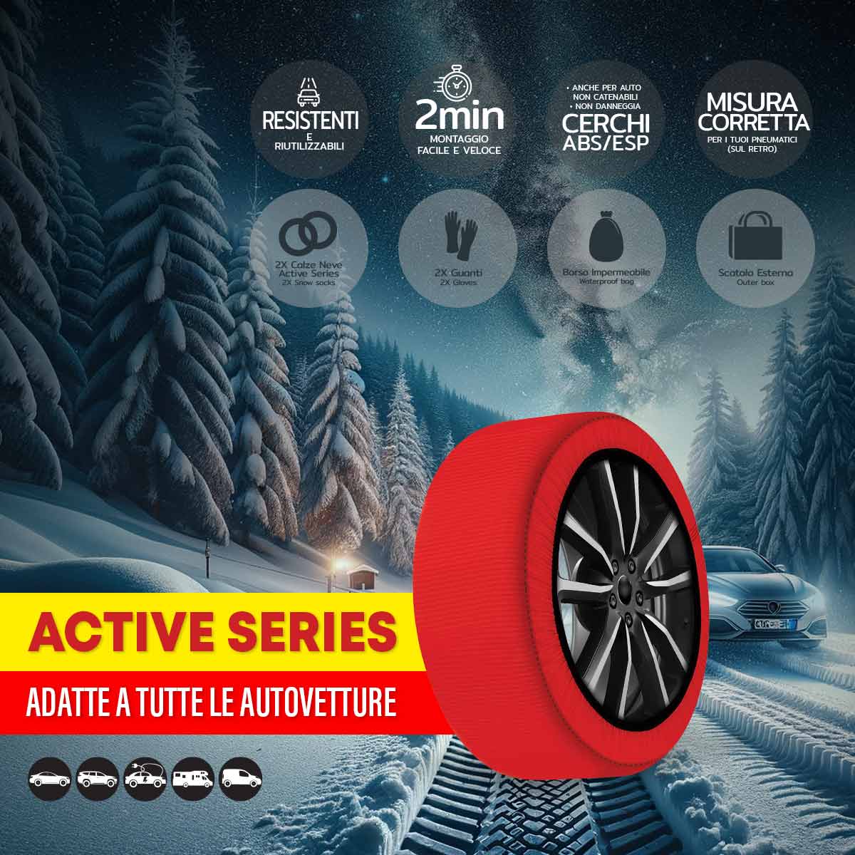 Calze Da Neve per Auto Omologate EN 16662-1 2020 Misura XS