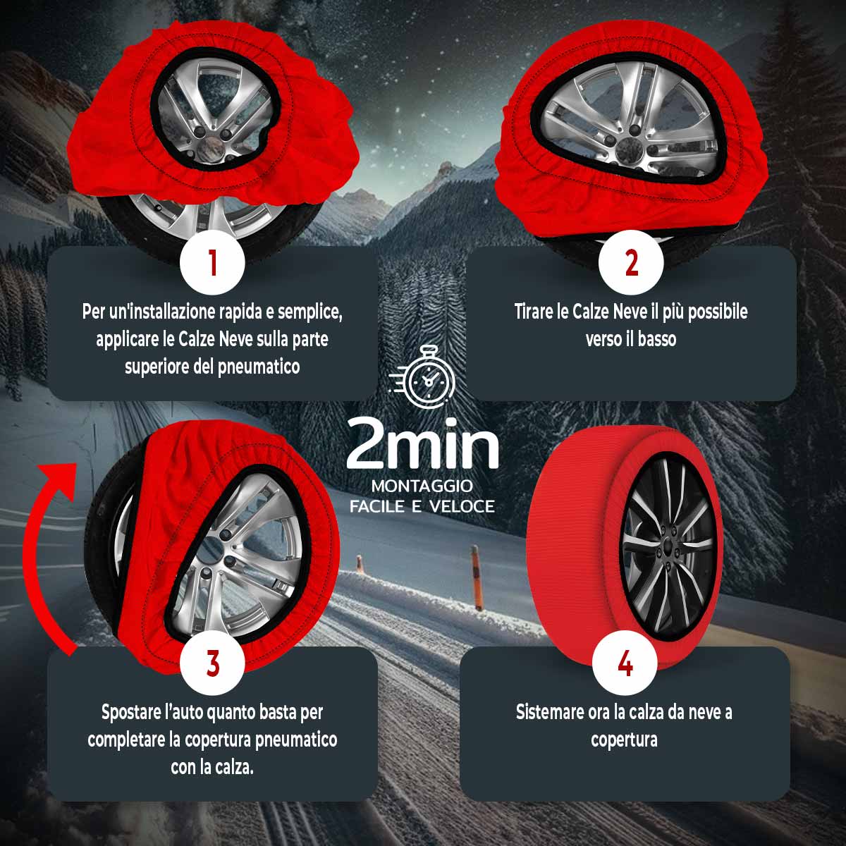 Calze Da Neve per Auto Omologate EN 16662-1 2020 Misura XS