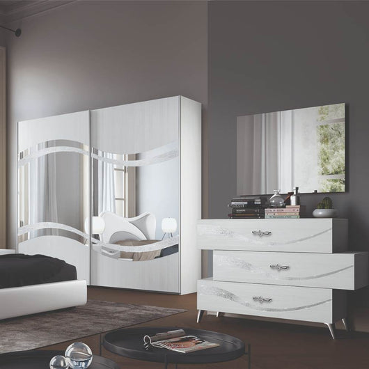 Camera da letto Delia bianco frassinato con decorazioni argento