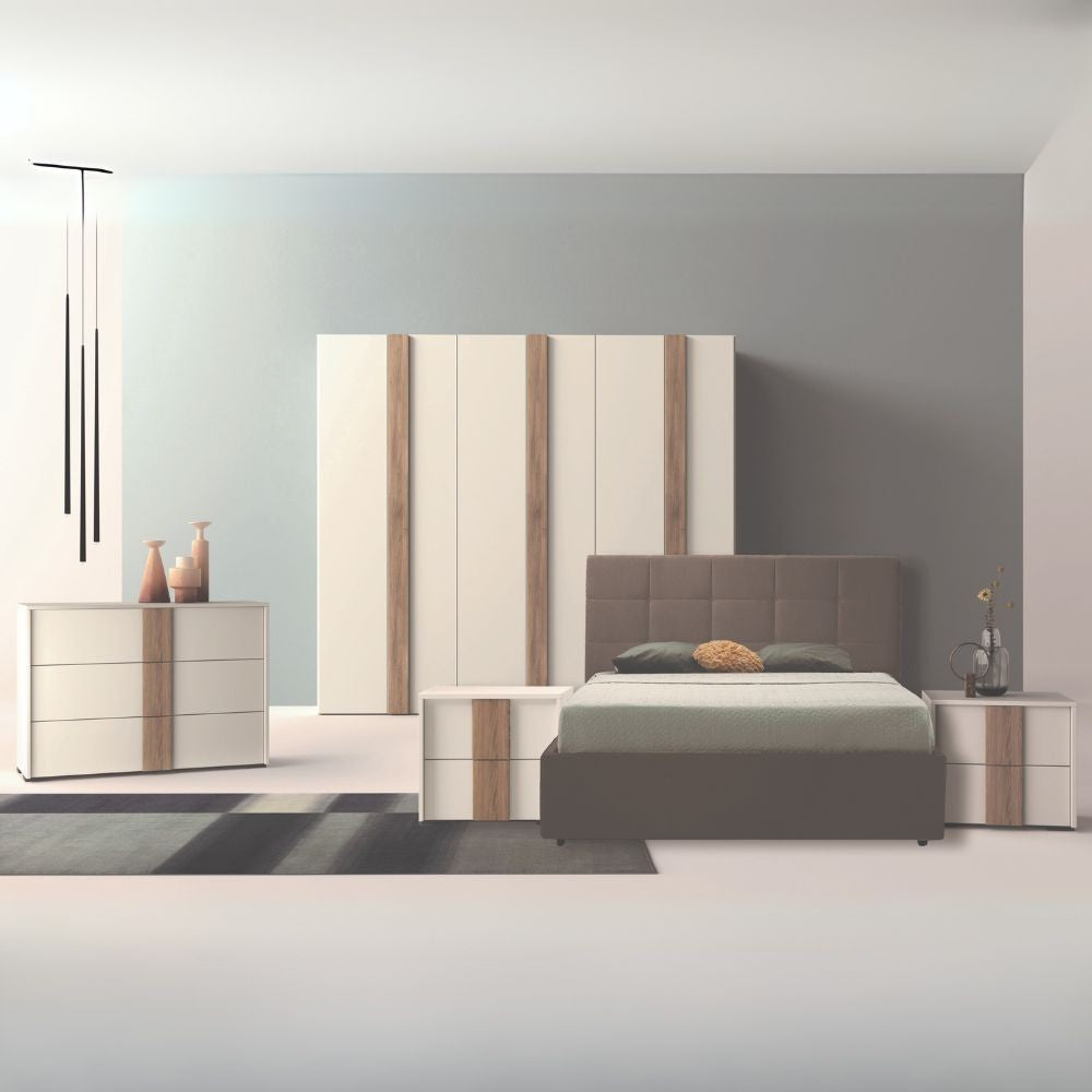 Camera da letto Kross in bianco nuvola top mat e maniglioni noce america