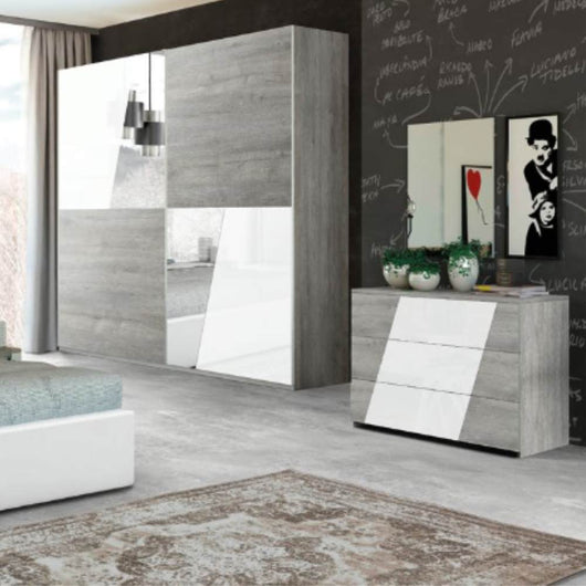 Camera da letto Mania grigio e bianco lucido