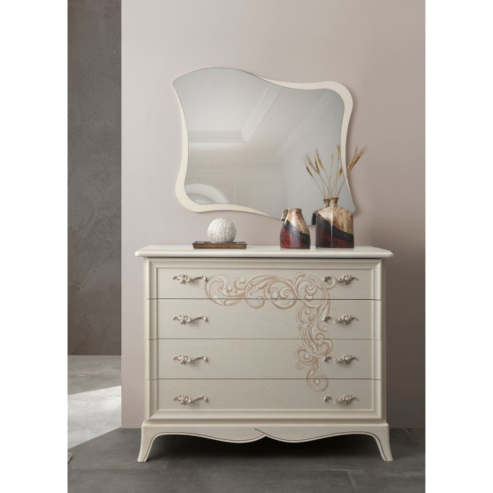 Camera da letto Marsida colore beige con armadio 2 ante scorrevoli con serigrafia