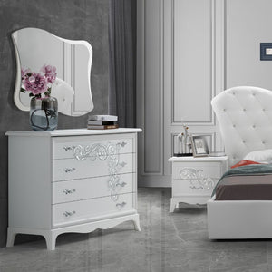 Camera da letto Marsida colore bianco larice con armadio 2 ante scorrevoli con serigrafia glitter