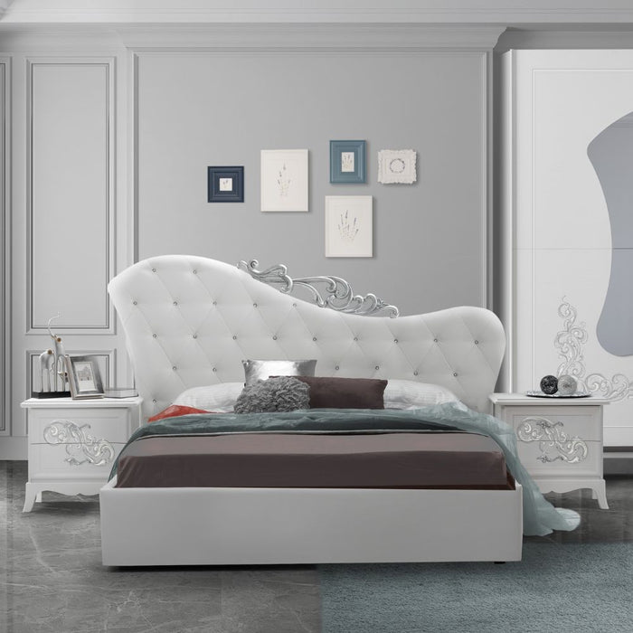 Camera da letto Marsida colore bianco larice con armadio 2 ante scorrevoli con serigrafia glitter