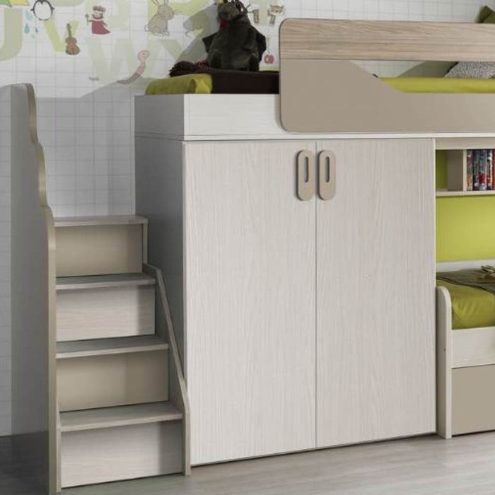 Cameretta soppalco Milly con 3 letti colore talco verde e brown