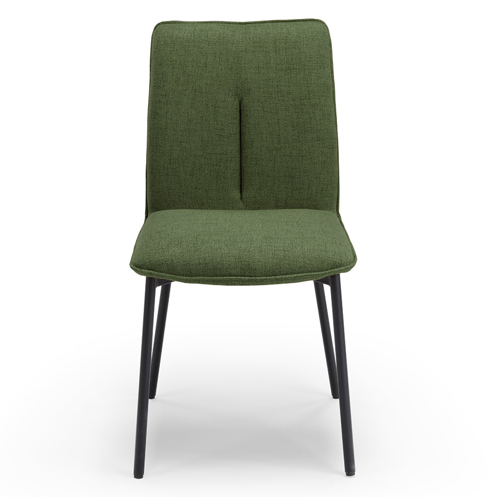 Set 4 sedie imbottita CAMILLA per cucina, sala da pranzo e soggiorno, design moderno, gambe coniche robuste finitura ghisa, schienale e seduta rivestiti con tessuto effetto doppio tono colore Verde Oliva